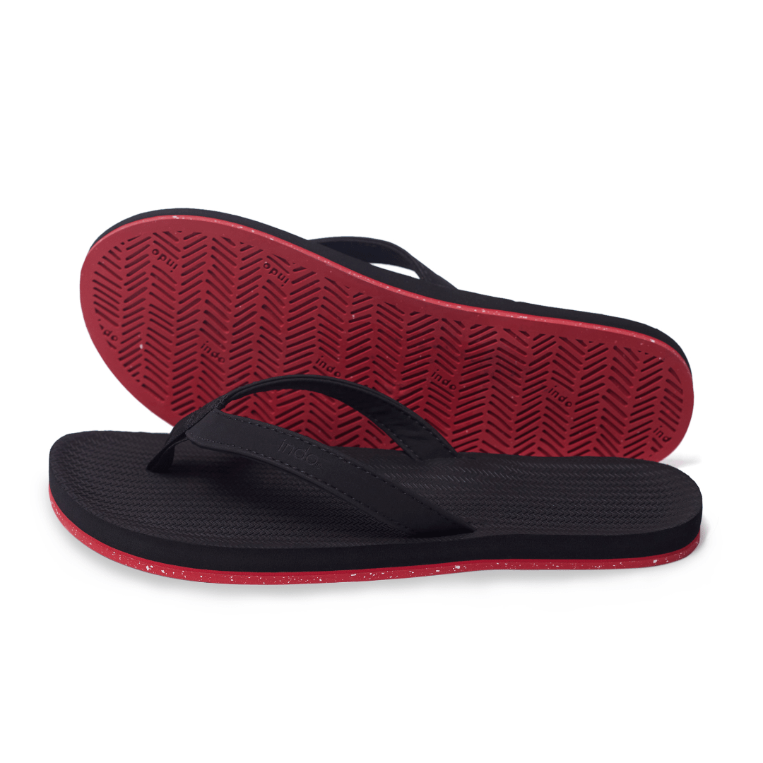 Women's Flip Flops Sneaker Sole - Black/Red Sole - Indosole
