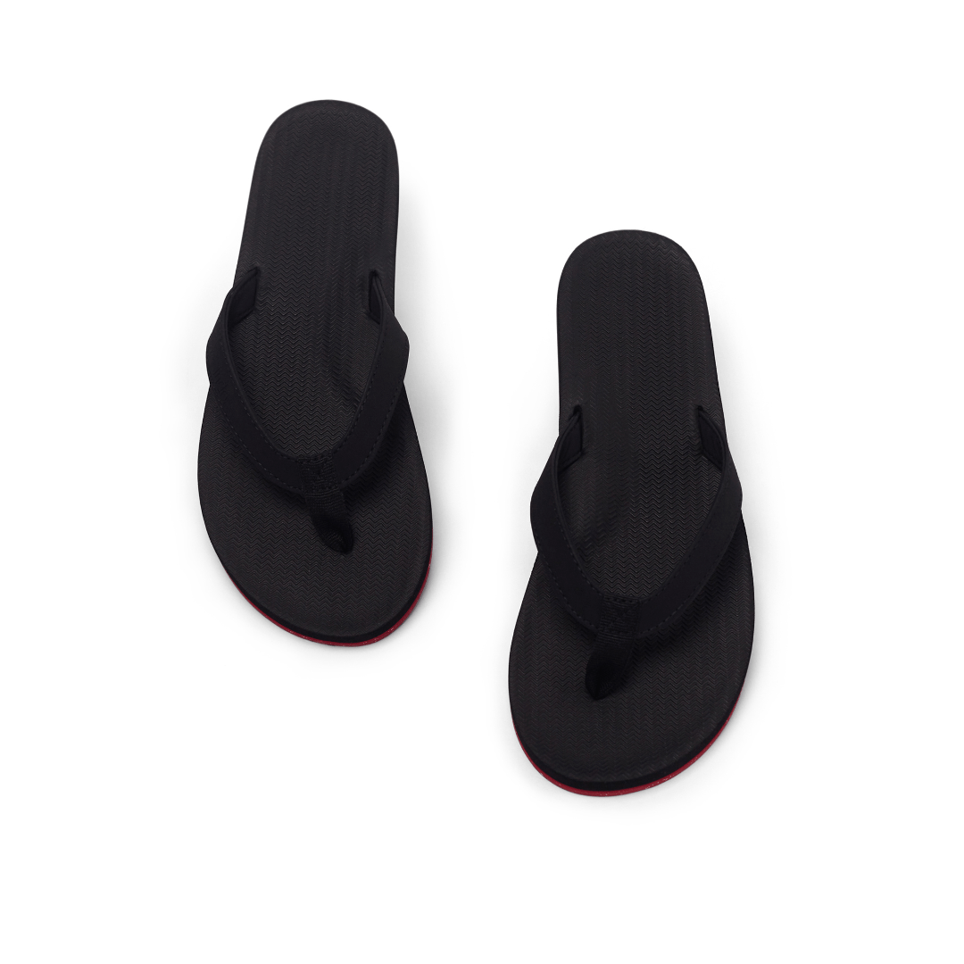 Women's Flip Flops Sneaker Sole - Black/Red Sole - Indosole